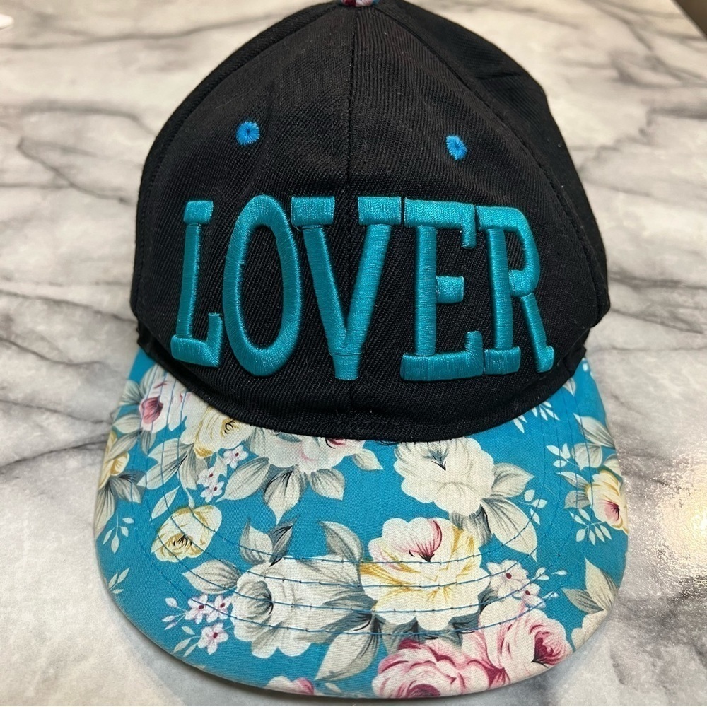 Women’s Lover Baseball Hat Visor Cap Blue and Black Floral